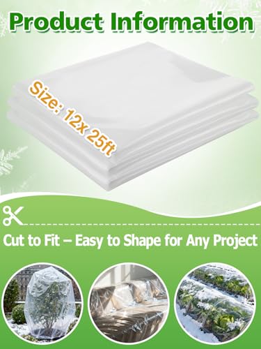 Alphatool 12 x 25 ft Greenhouse Cover Plastic Sheeting for Outdoor Plants - size: 12 x25 ft