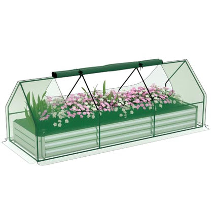 Outsunny 8.6 x 3 x 1ft Metal Planter Box with Mini Greenhouse, Green/Silver - color: Green and Silver, size: 8.6' x 3'