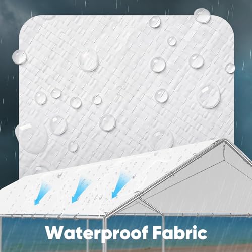 Quictent 10x20 ft Carport Replacement Tarp Canopy Top Cover with Bungee Balls - color: White