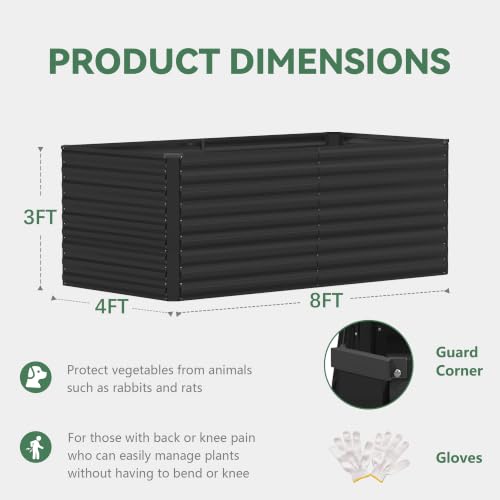 FOOWIN 8x4x3ft Raised Garden Bed Outdoor, Galvanized Steel Garden Beds - color: Black, size: 8x4x3 FT-2PC
