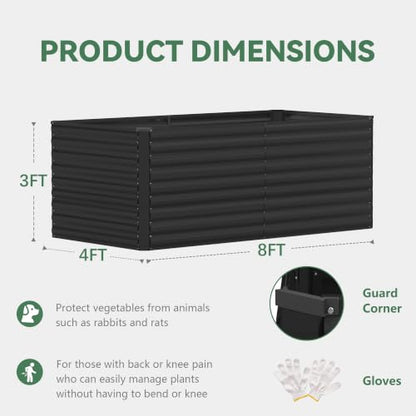 FOOWIN 8x4x3ft Raised Garden Bed Outdoor, Galvanized Steel Garden Beds - color: Black, size: 8x4x3 FT-2PC