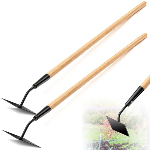 2 Pcs 55 Inch Hoe Garden Tool Diamond Head Heavy Duty Long Handle Weeding Tool Push Pull Action Stirrup Hula Hoe with Forged Steel 4 Sharp Edges for Digging Hoeing Loosing Soil