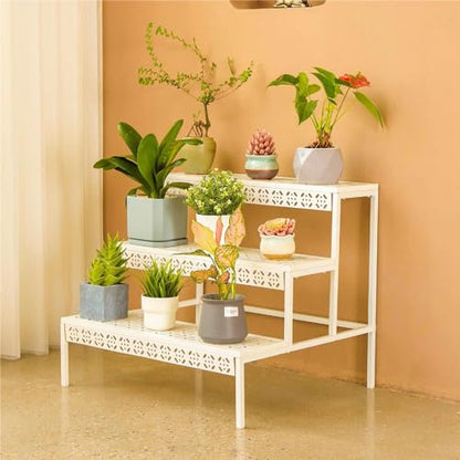 aboxoo 3-Tier Rectangular Metal Plant Stand, Ladder Flower Pot Rack - color: White, size: 27.5"L x 23.6"W x 23.6"H