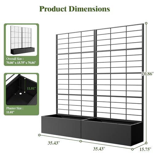 Metal Planter Box with Trellis Set of 2, 71" Raised Garden Bed - size: 2 PCS 35" Lx15.7" Wx70.8" H