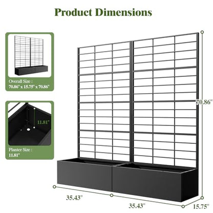 Metal Planter Box with Trellis Set of 2, 71" Raised Garden Bed - size: 2 PCS 35" Lx15.7" Wx70.8" H