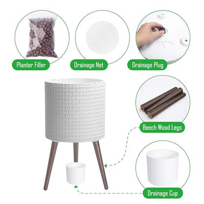 D'vine Dev Planter Pot with Wood Stand, 14 in, Matte White, 88-Z-D-1 - color: Matte White, size: X-Large