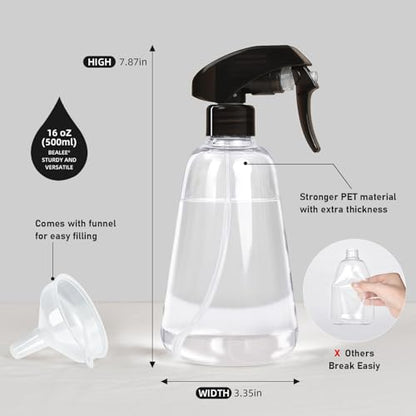 Spray Bottle 2 Pack, 16oz - Ultra Fine Mist, Plant Mister Indoor, Funnel - color: Clear