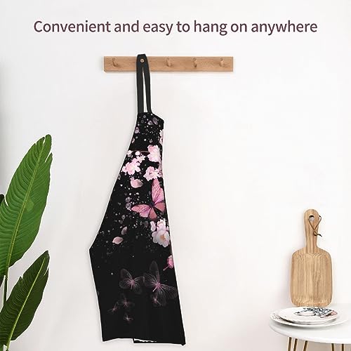 Art Apron with Pocket for Women Men - color: Cherry Blossom With Butterflies