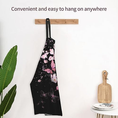 Art Apron with Pocket for Women Men - color: Cherry Blossom With Butterflies