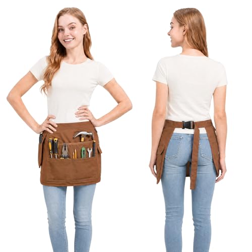 Molaxhome Waist Tool Apron with Multi-Pocket Adjustable Belt for Gardening - color: Brown