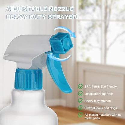 16.9oz/500ml Plastic Spray Bottles 2 Pack, Adjustable Mist Stream - color: Blue