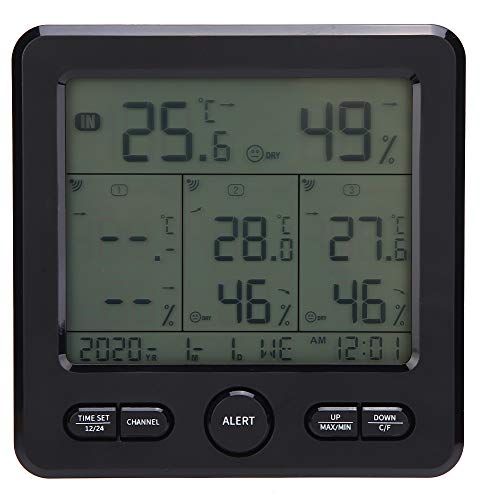 Srliya Digital Wireless Weather Station Thermometer, LCD Display Outdoor Sensor with Temperature Humidity Alarm, for Home Garden Office Indoor Outdoor Use