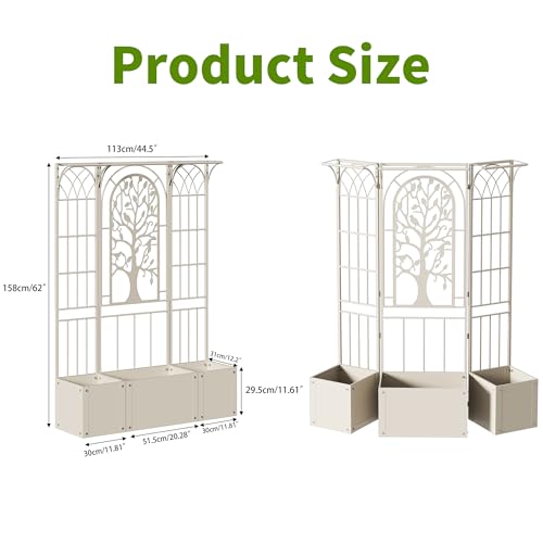 Metal Planter Box with Trellis, Outdoor Raised Garden Bed, Beige - color: Beige