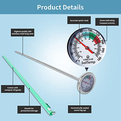 16 Inch Soil Thermometer (2 Pack), Stainless Steel, Waterproof - size: 16''(2Pack)