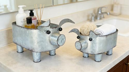 ShabbyDecor Galvanized Metal Rectangular Pig Tray Set of 2, Big and Small - size: Farmhouse Oval Pig