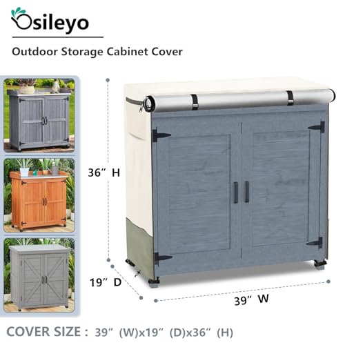 Outdoor Garden Potting Bench Table Cover with Split Zipper,Outdoor Storage Cabinet Cover,Heavy 600D Duty Waterproof Anti-UV All Weather Protection,39" x 19" x 36" -Beige - size: Beige & Green