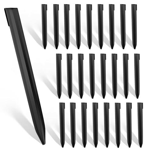 WORTH 26Pcs 12" Metal Landscape Edging Stakes, Black Steel Garden Spikes - color: Black, size: 12 Inch-26Pcs