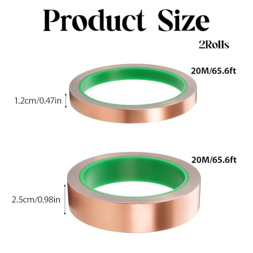 2 Pack Copper Foil Tape with Conductive Adhesive 1/2Inch & 1Inch x 66FT