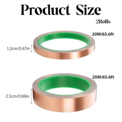 2 Pack Copper Foil Tape with Conductive Adhesive 1/2Inch & 1Inch x 66FT