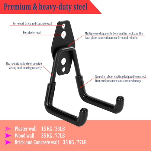 4 Pack Garage Hooks Heavy Duty, Garage Tool Organizer Wall Mount - color: 4 Pack/Black