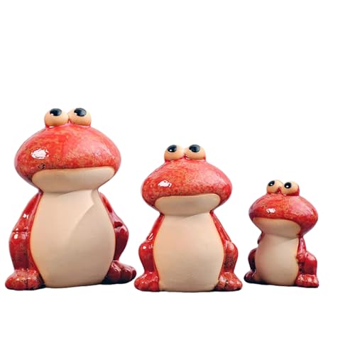 Frog Statues for Garden, Cute Outdoor Yard Decorations Set of 3, - color: Red