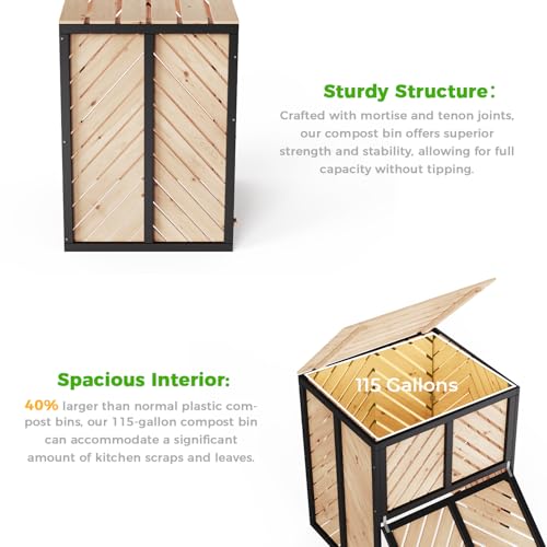 115 Gallon Outdoor Composter, Canada Cedar Wood Compost Bin, Natural