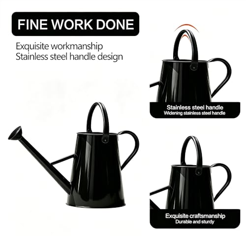 1.5 Gallon Metal Watering Can for Outdoor Plants, Large Watering Can, Black - color: Black