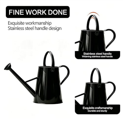 1.5 Gallon Metal Watering Can for Outdoor Plants, Large Watering Can, Black - color: Black