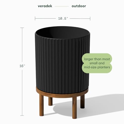 Veradek Demi Series Raised Planter - Round Planter with Stand - color: Black/Brown, size: 12 inch - 2 Pack