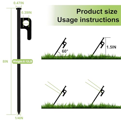 8 Pack Tent Stakes Heavy Duty Forged Steel Camping Stakes for Ground Outdoor Decorations Canopy