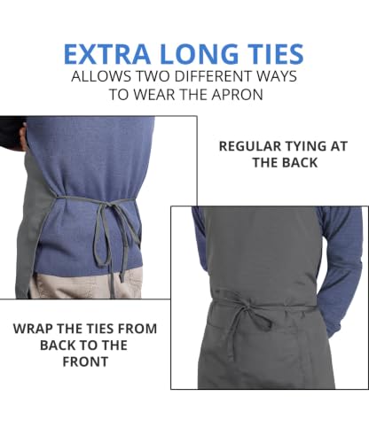 Utopia Kitchen Bib Aprons 2 Pack Adjustable With 2 Pockets - color: Grey
