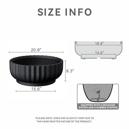 Kante Accent Round Shallow Black Concrete Planter 20.9" Dia, Outdoor - color: Black, size: 20.9"w x 8.3"h