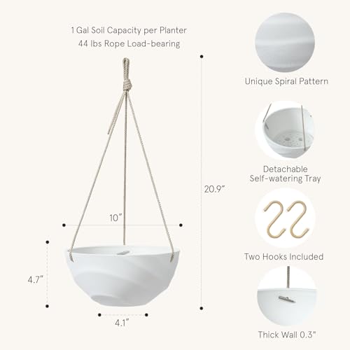 La Jolie Maison Self-Watering Indoor Hanging Planters, Set of 2,10 Inch - color: Eggshell White