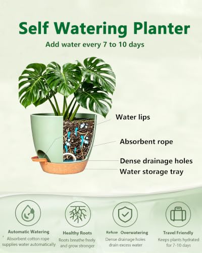 10/9/8 Inch Plastic Planters Self Watering Pots for Plants