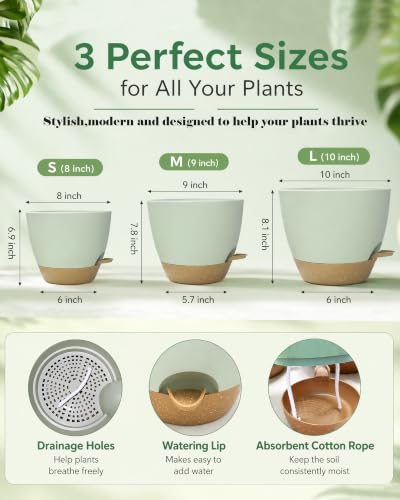 10/9/8 Inch Plastic Planters Self Watering Pots for Plants
