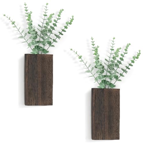 Dahey 2 PCS Wall Planter Vase with Fake Plants for Farmhouse Wall Art Decor - color: Brown