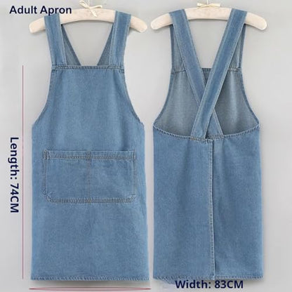 Denim Cross Back Aprons for Women with Front Pockets - color: Heart