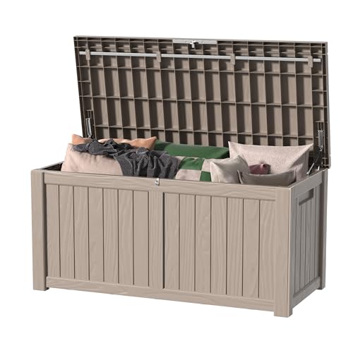 DRATO 150 Gallon Outdoor Storage Box Waterproof, Resin Large Deck Box for Patio Furniture Bench, Pool Garden Tools, Weatherproof Outside Storage Bin for Backyard Porch (Grey, 150 Gallon) - color: Grey, size: 150 Gallon