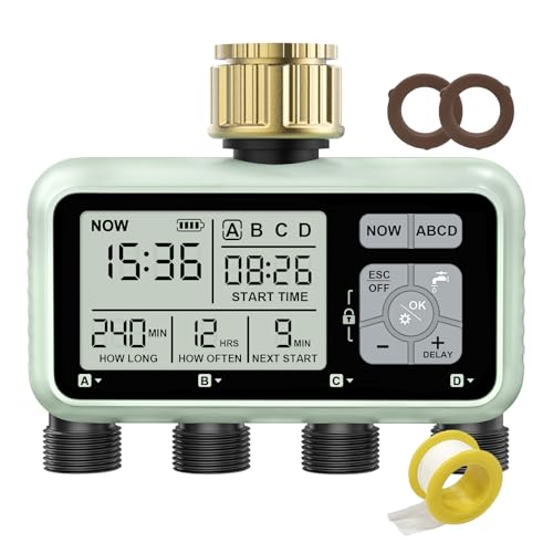 Watering Timer 4 Zone with with Brass Inlet, Sprinkler Timer 4 Outlet