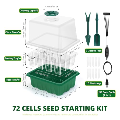 Seed Starter Tray with Grow Light, 6-Pack 72 Cell