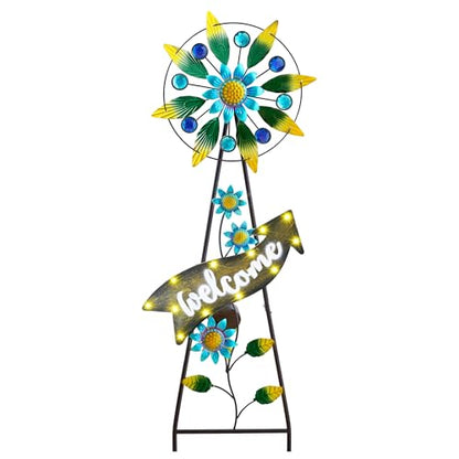 TERESA'S COLLECTIONS Solar Metal Hummingbird Wind Spinner Garden Stake 26" - color: Green, size: Medium