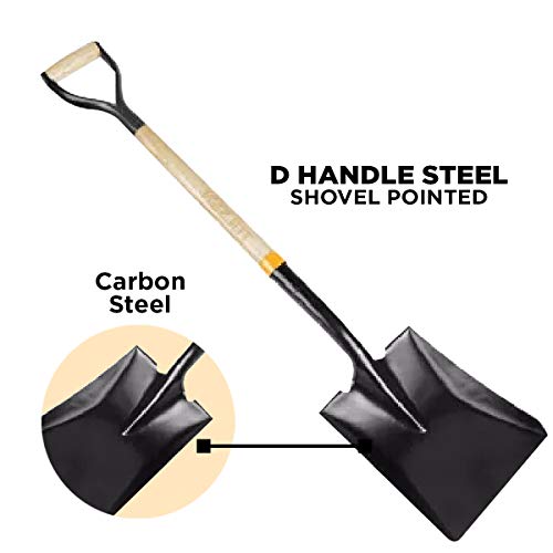 Garden Shovels for Digging, Spade Shovel, Garden Shovel for Planting, D Grip Steel Shovel, Flat Shovel Wooden Handle, Carbon Steel, Square Shovel, Head is 9.25″ Wide x 11.5 deep, Overall Length 42''