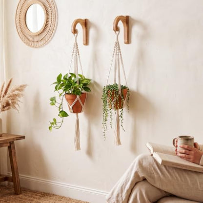 Wooden Wall Plant Hanger Bracket, Arch Hook for Hanging Planters, 2 Pack