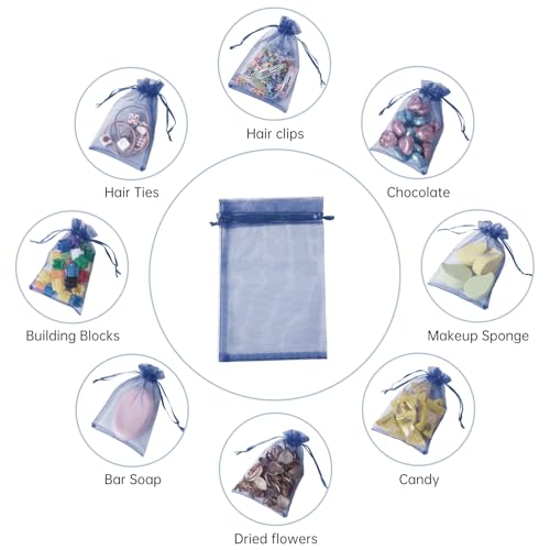 YHJZ 100PCS Navy Blue Organza Bags, 4x6 Inches Small Mesh Bags Drawstring, Jewelry Gift Bags for Birthday, Wedding, Graduation Party Favors - color: Navy Blue
