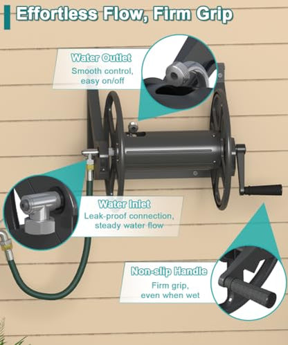Artigarden Garden Hose Reel Wall Mounted, Outdoor Water Hose Holder Black - color: Black