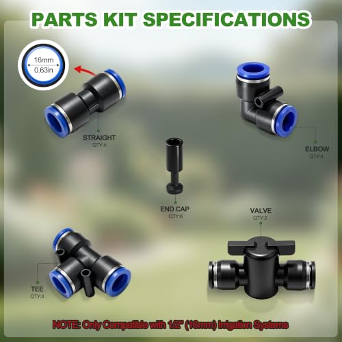 20PCS 1/2" Drip Irrigation Connectors, Quick Connect Drip System Parts - size: 20PCS 1/2" Connector Set