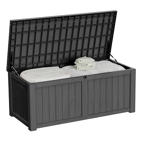 150 Gallon Outdoor Storage Box Patio Deck Box Waterproof, Resin Lockable Outside Large Storage Bin for Pool Cushion Furniture, Garden Tools UV-Resistant, Black - color: Black, size: 150 Gallon