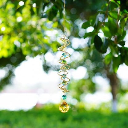 20.5in Yellow Crystal Gazing Ball Spiral Wind Spinner Suncatcher Decor - color: Gold With Yellow Ball Drop Prism