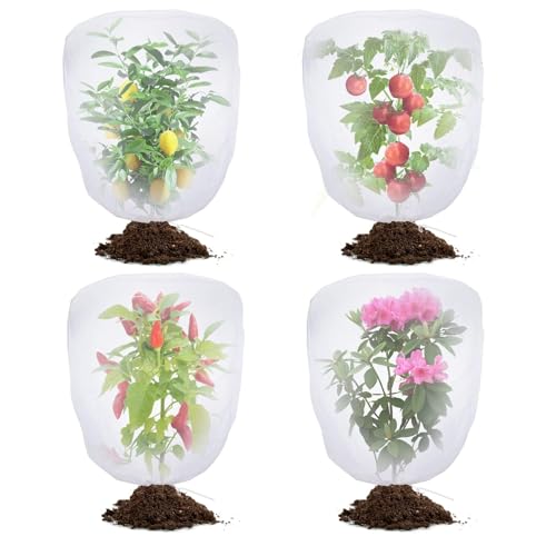 Bird Netting for Garden Protection - 4 Pack Garden Netting Pest Barrier with Drawstring,Mosquito Net Tomato Protective Cover Garden Plant Netting for Blueberry Bushes (4.9 Ft x 4 Ft/4 Pack) - size: 4.9 Ft x 4 Ft/4 Pack