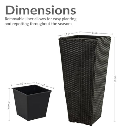 Sunnydaze 20" Square Tall Wicker Outdoor Planter, Black, 2pk - color: Black, size: 20 in